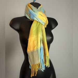 100% Cashmere Made in England Plaid Unisex Scarf 12x64